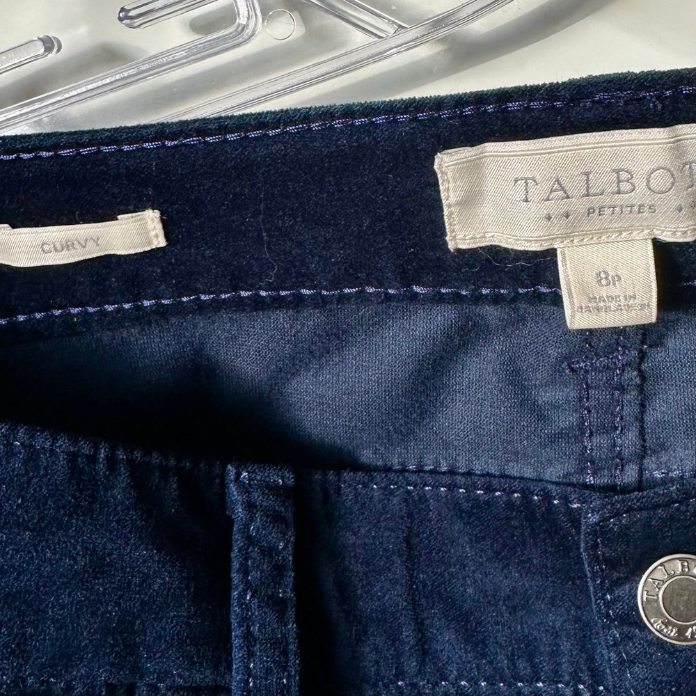 Talbots Navy Blue Velvet Curvy Stretch High Rise Straight Leg Ankle Pants 8P - Picture 5 of 6